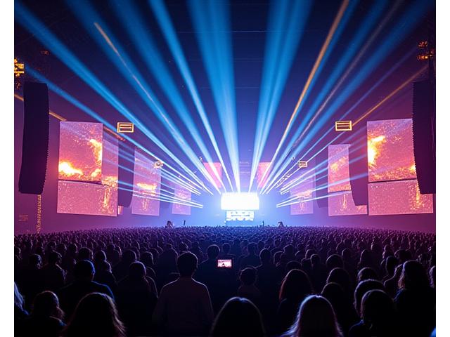Vibrant, high-tech event with laser lights and digital content projections
